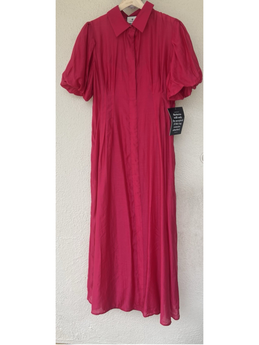 Tuckernuck Raspberry Organza Delaney Dress S Puff Sleeves Collar Wedding Guest - Picture 6 of 12